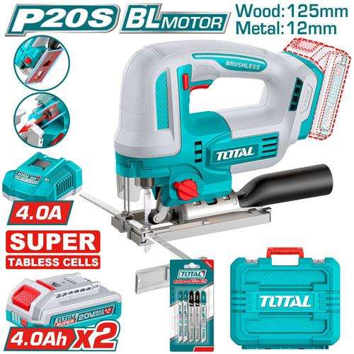 TOTAL 20V Cordless Jig Saw Kit 125mm with 2 Batteries - TJSLI13562