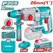 TOTAL 20V Brushless Cordless Rotary Hammer 26mm 2.5J Kit - TRHLI262085