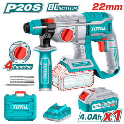 TOTAL 20V Rotary Hammer Kit TRHLI202081 – 4.0Ah Battery