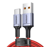 كابل يوغرين USB 2.0 إلى Type-C بقدرة 6 أمبير، من سبائك الألومنيوم، بطول متر واحد (أحمر)