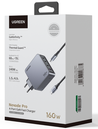 UGREEN USB-A+3*USB-C 160W GaN Tech Fast Charger EU Grey + 1M 100W cable
