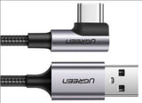 كابل بيانات UGREEN بزاوية 90°، من USB-C ذكر إلى USB 2.0 A ذكر، بقدرة 3 أمبير، أسود، بطول 1 متر