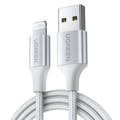 UGREEN USB-A to Lightning Cable 2.4A Max Silvery White 2m - 60163