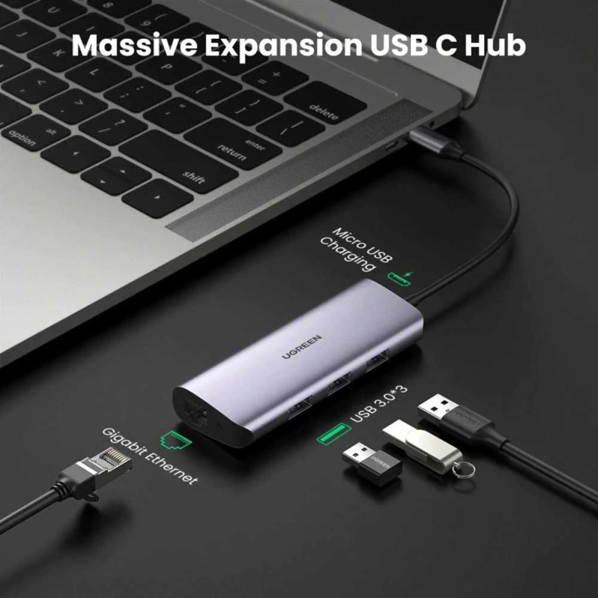 UGREEN USB C Hub to 3 USB 3.0 Ports with Gigabit Ethernet Adapter
