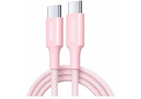 كابل يوغرين مضفّر للشحن السريع PD بقدرة 100 واط، من USB-C إلى USB-C، بحد أقصى 5 أمبير، بطول 2 متر، وردي