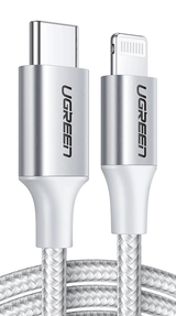 يوغرين USB-C إلى لايتنينغ شحن سريع PD تيار أقصى 3 أمبير فضي 2 متر