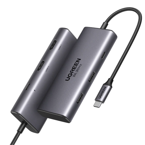 موزع UGREEN USB-C 6 في 1 مع HDMI مزدوج بدقة 8K