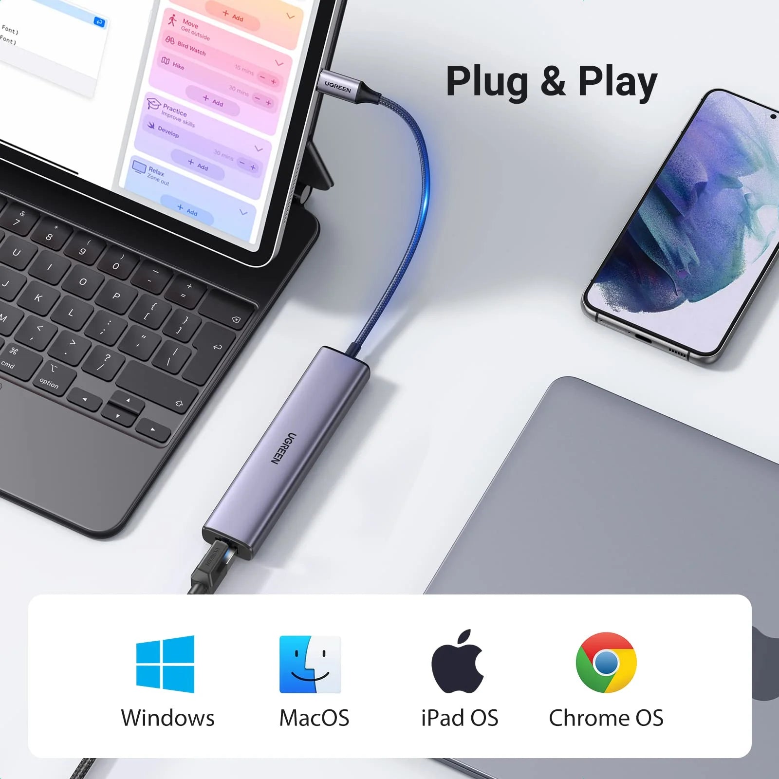 UGREEN USB C to Ethernet Adapter with 3 USB 3.0 Ports
