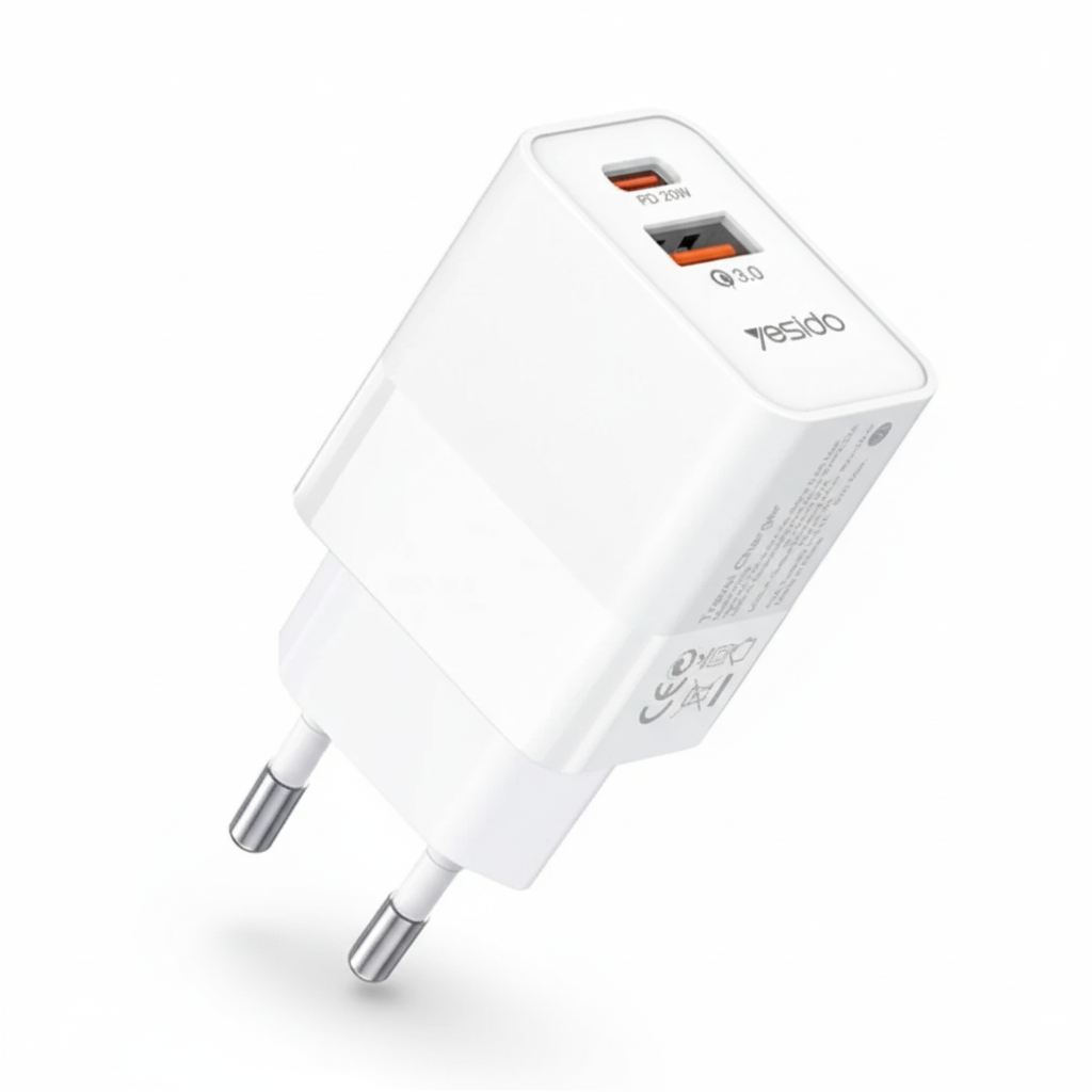 Yesido YC32 Portable Wall Charger - Dual Ports USB & Type-C 20W
