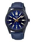 Casio MTP-VD02BL-2E Men's Black IP Blue Dial Leather Band 3-Hand Analog