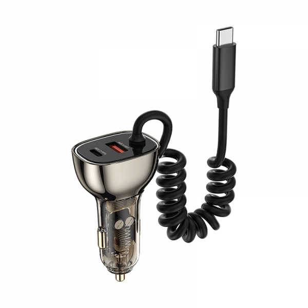 Wiwu Geek Car Charger 90w USB A+C+USB-C Cable - Transparent Black