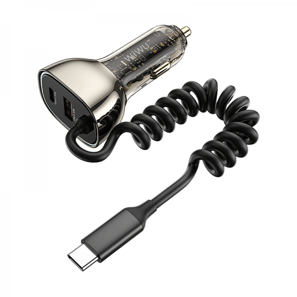 Wiwu Geek Car Charger 90w USB A+C+USB-C Cable - Transparent Black