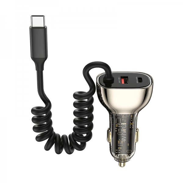 Wiwu Geek Car Charger 90w USB A+C+USB-C Cable - Transparent Black