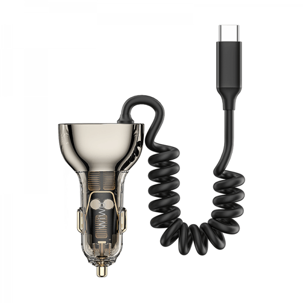 Wiwu Geek Car Charger 90w USB A+C+USB-C Cable - Transparent Black