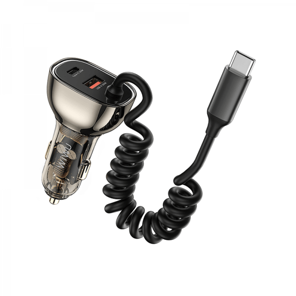 Wiwu Geek Car Charger 90w USB A+C+USB-C Cable - Transparent Black