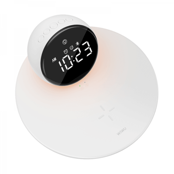 WIWU WI-W017 15W WIRELESS CHARGER WITH DIGITAL ALARM CLOCK AND BLUETOOTH SPEAKER- WHITE