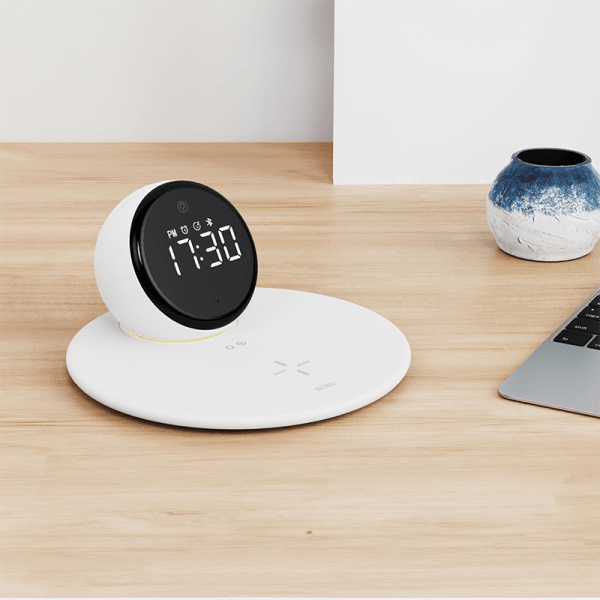 WIWU WI-W017 15W WIRELESS CHARGER WITH DIGITAL ALARM CLOCK AND BLUETOOTH SPEAKER- WHITE