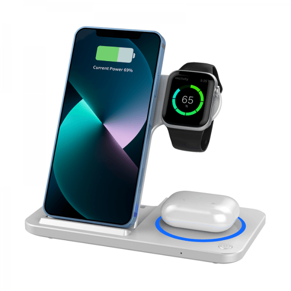 Wiwu Foldable 15W 3 In 1 Wireless Charger - White