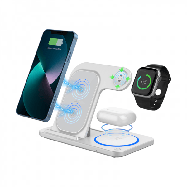 Wiwu Foldable 15W 3 In 1 Wireless Charger - White