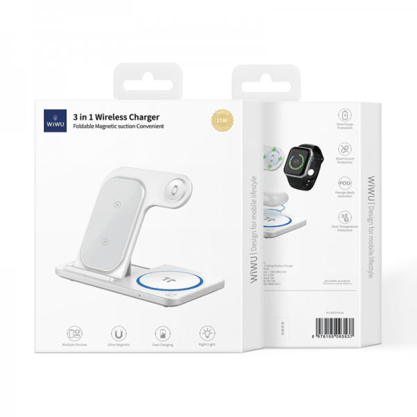 Wiwu Foldable 15W 3 In 1 Wireless Charger - White