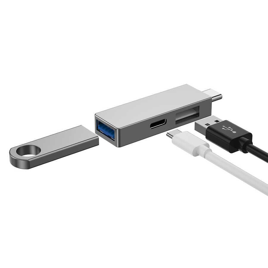 Wiwu Alpha T02 Pro 3 in 1 Type-C Hub Usb Coupler with PD Port