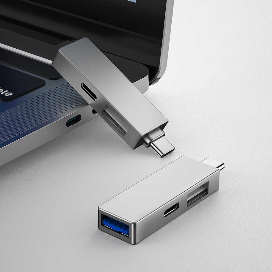 Wiwu Alpha T02 Pro 3 in 1 Type-C Hub Usb Coupler with PD Port