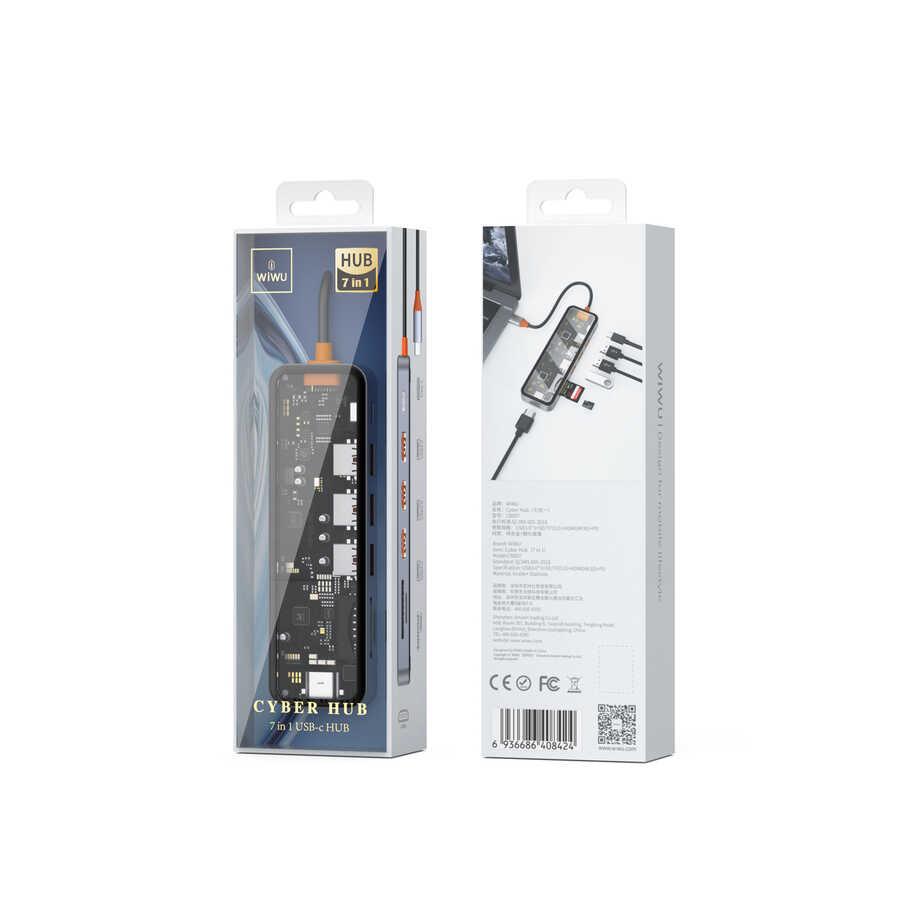 Wiwu Cyber 7 in 1 Type-C Hub 100W Charging Support Transparent Appearance SD Card-Hdmi-Usb Duplicator