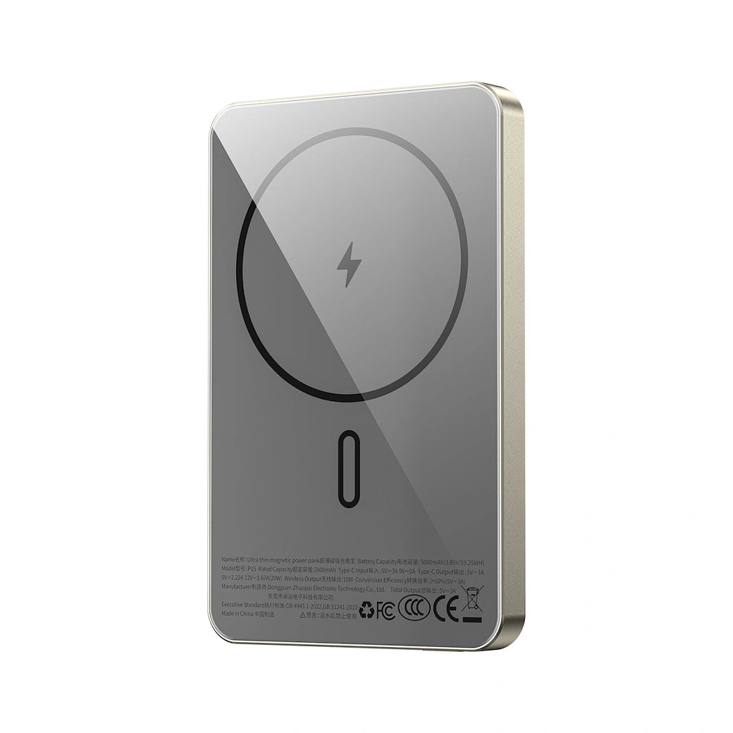 WIWU Ultra Thin Magnetic Power Bank 5000mAh P15 - 15W Wireless Charging (Silver)