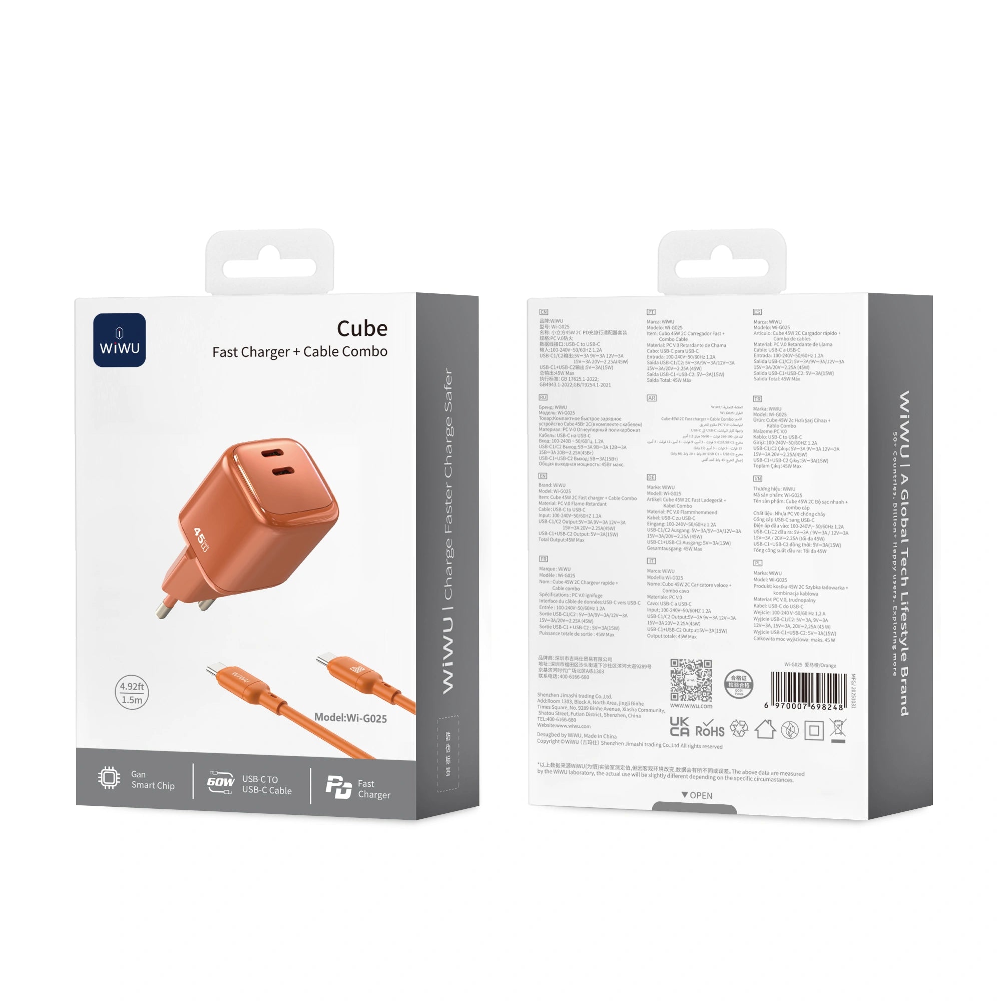 WiWU Cube 45W 2C PD Fast Charge Travel Adapter Combo Wi-G025 EU/UK/CN