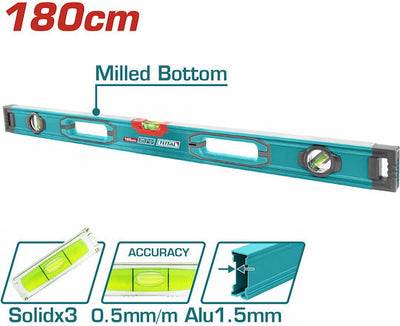 TOTAL 180cm Aluminum Spirit Level – Precision & Durability