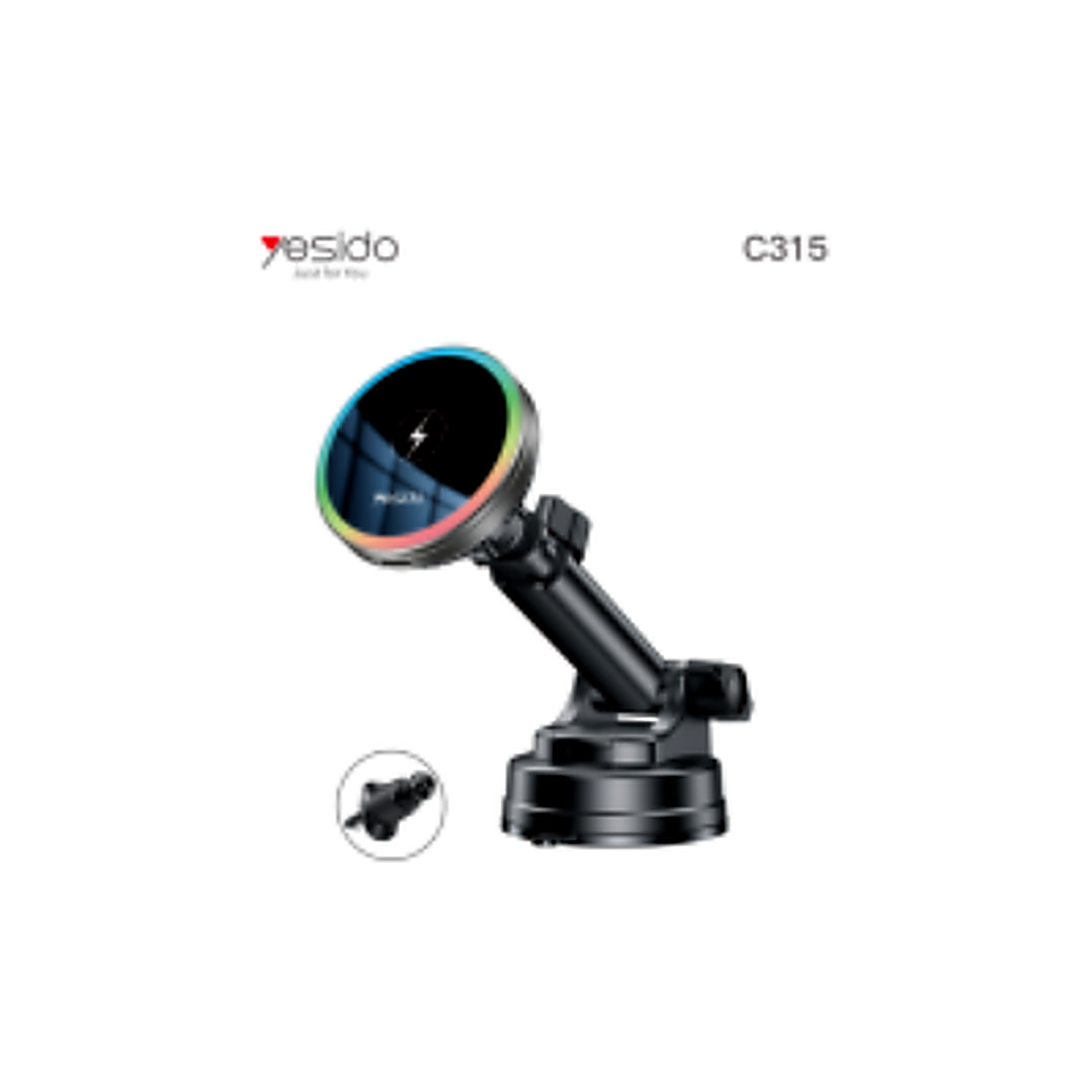 YESIDO C315 RGB Air-cooled wireless charging set (suction cup + air outlet)