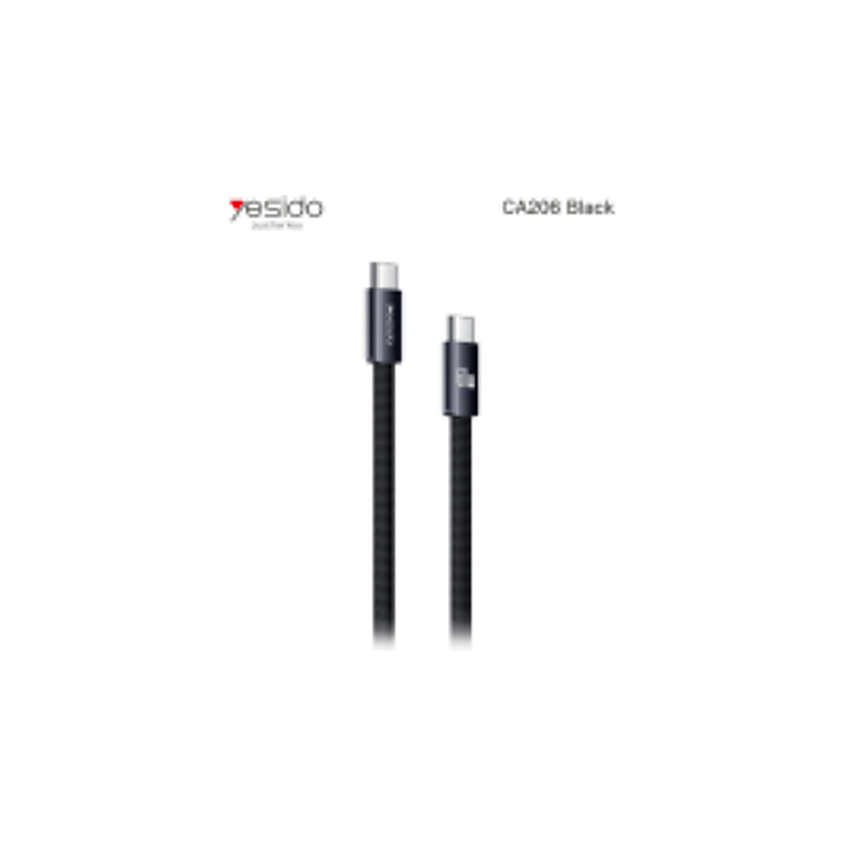 YESIDO CA206-black C-C 60W Braided Flat Data Cable