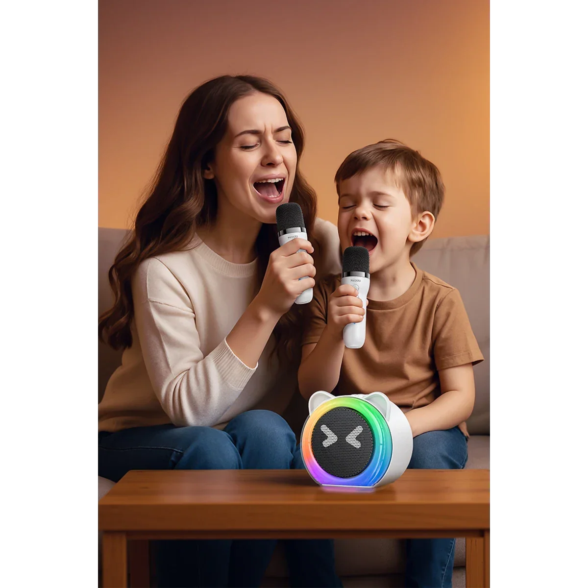 Yesido YSW36 2-Piece Karaoke Microphone Bluetooth 5.3 RGB Wireless Speaker - White