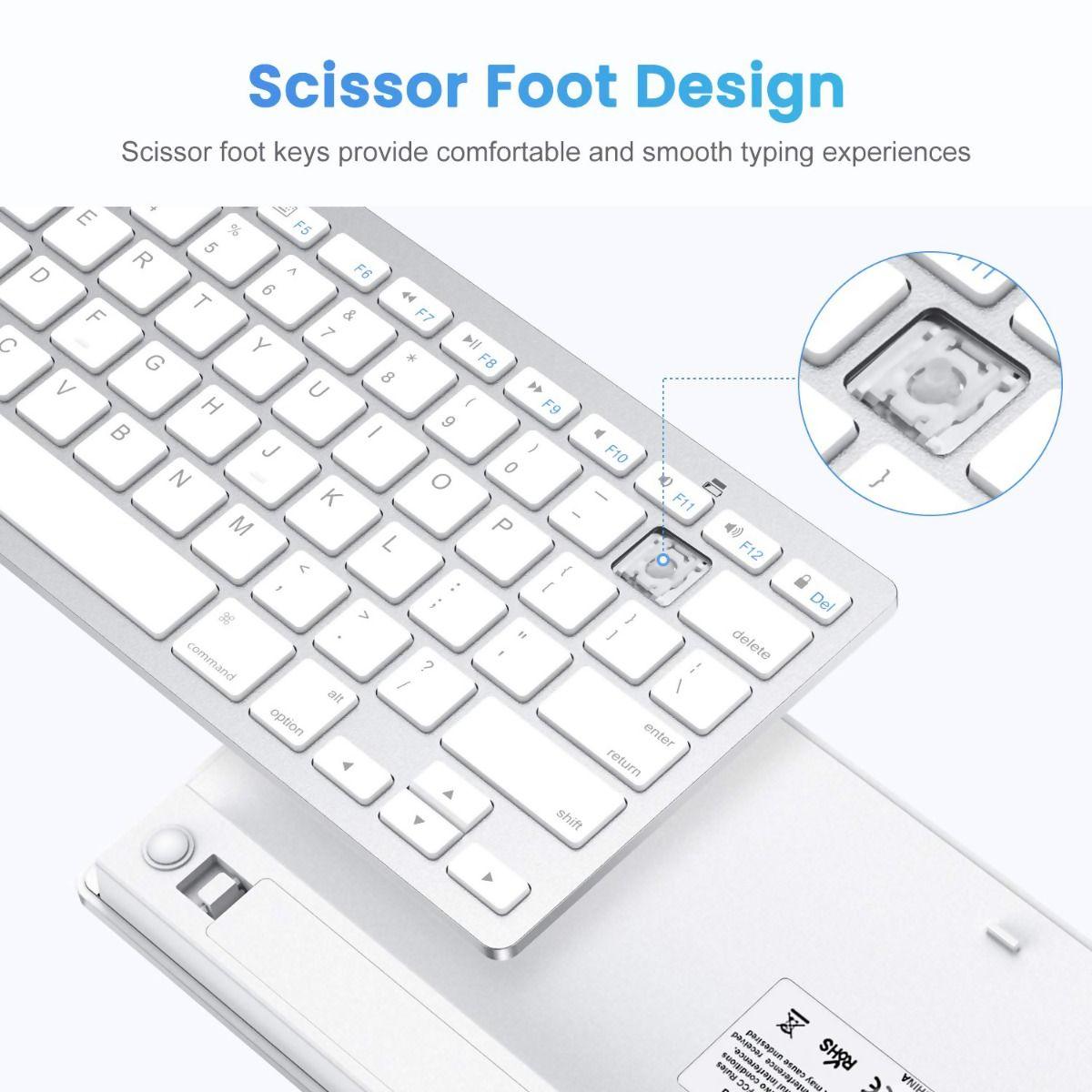 YESIDO KB11 Wireless Keyboard Ergonomic Design & Dual Mode - White