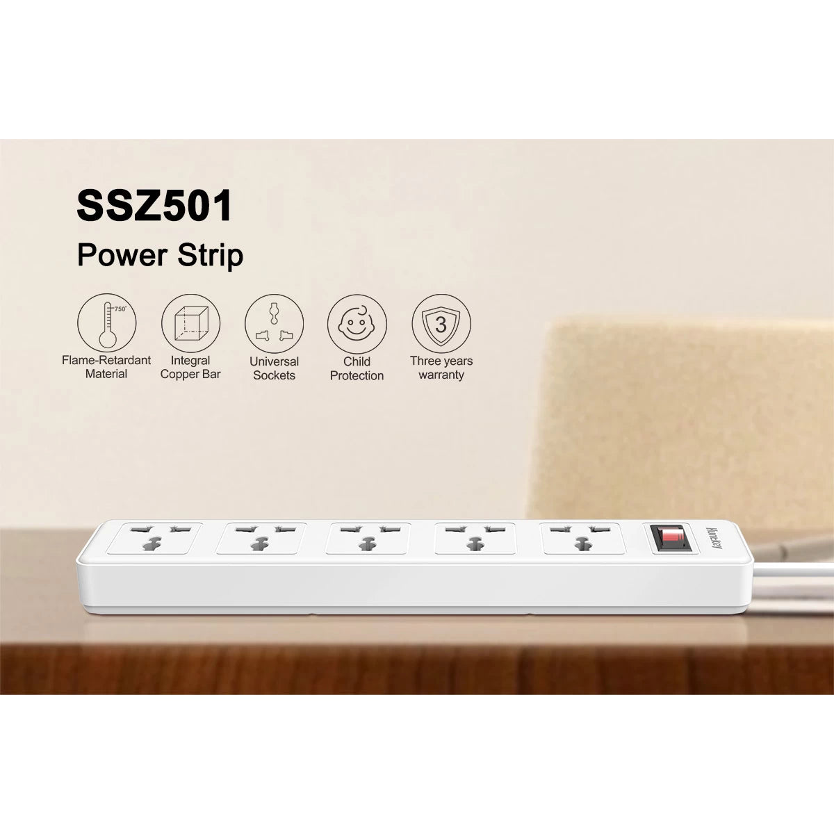 Huntkey 5-Outlet Surge Protector Power Strip