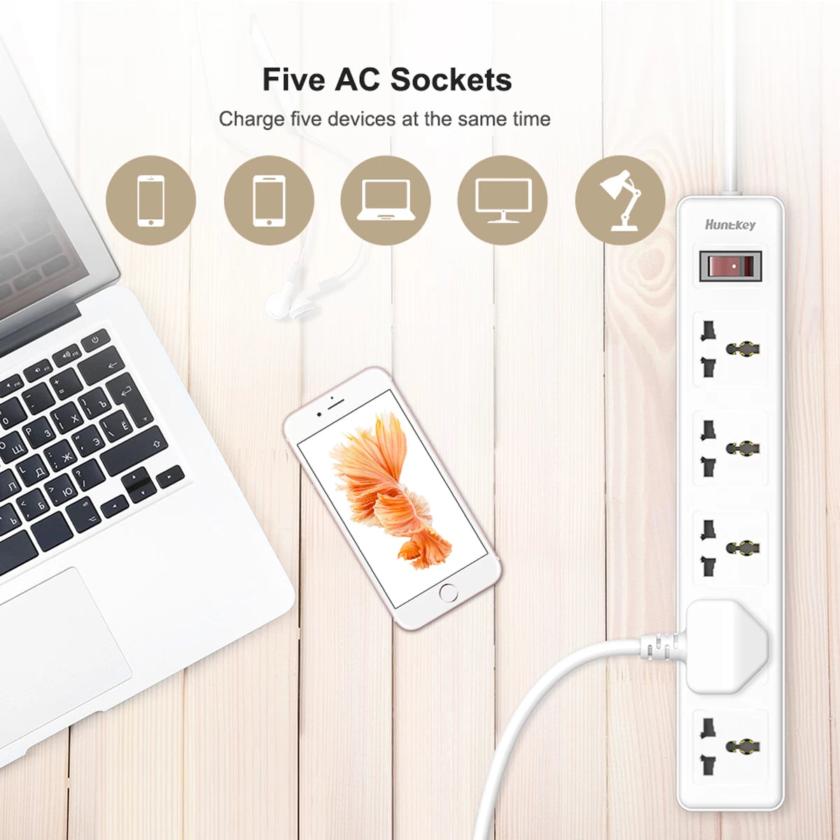 Huntkey 5-Outlet Surge Protector Power Strip