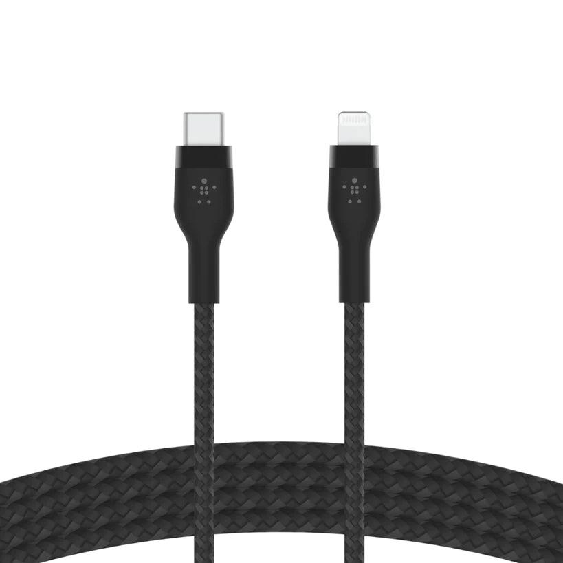 Belkin PRO Flex USB C Braided Silicone Cable with Lightning - Black & White