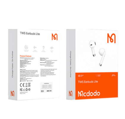 Mcdodo TWS Wireless Earbuds with Bluetooth 5.0 and HD Sound - Black & White