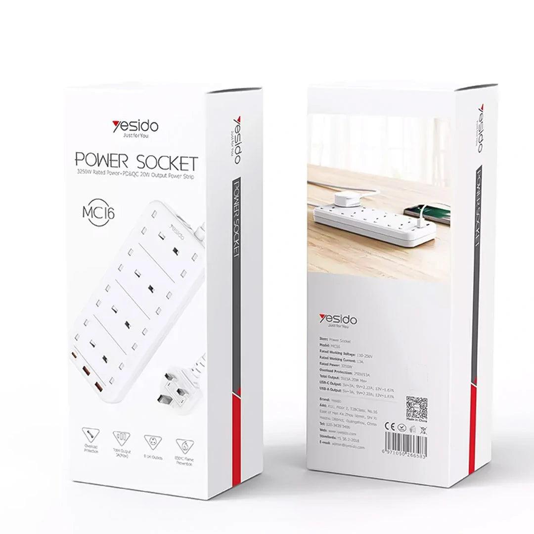 YESIDO MC 16 Power Socket 3250W PD & QC Fast Charging - White