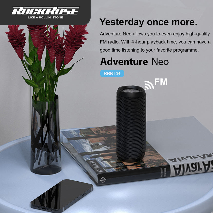 Rockrose 10W Bluetooth Speaker with Radio & Stereo Sound - Black