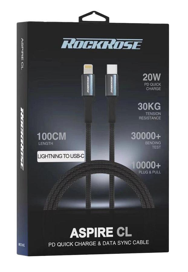 Rockrose Braided USB C to Lightning Cable 20W 1m - Black