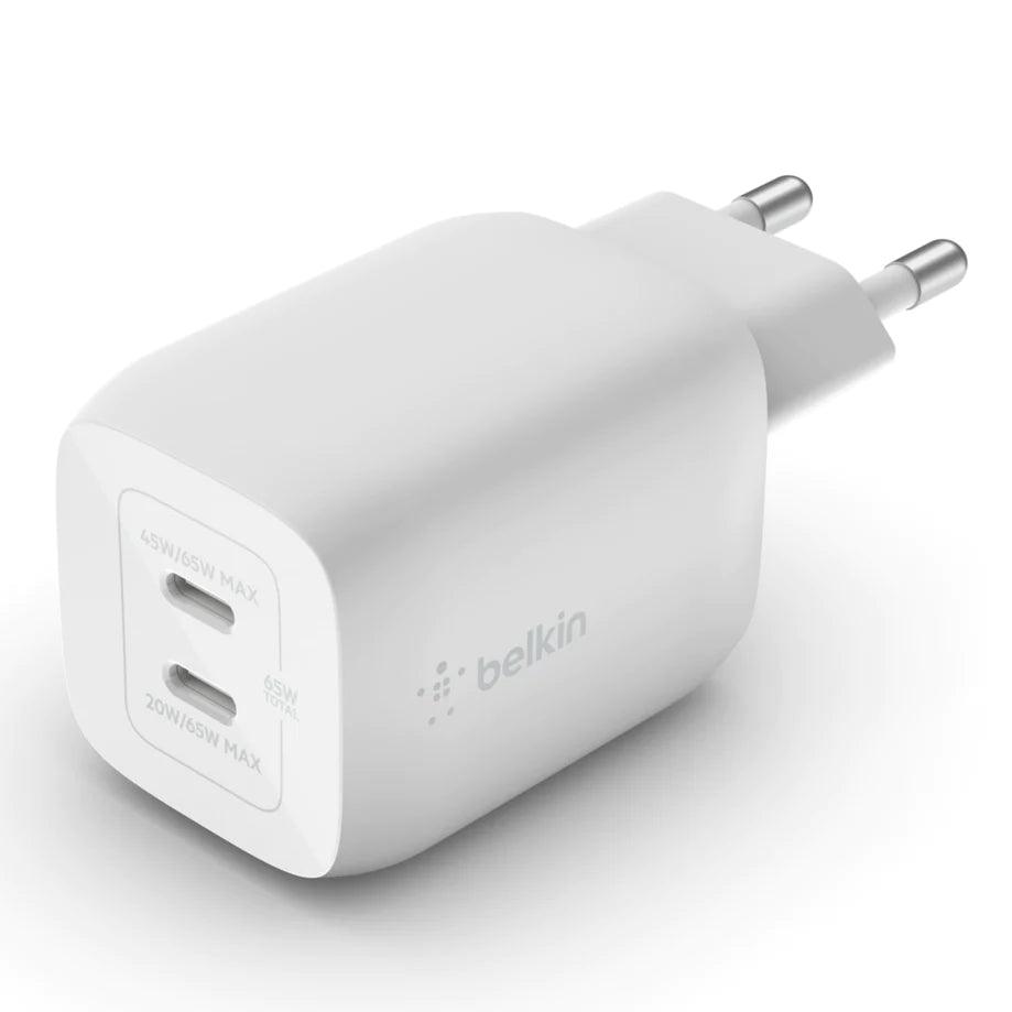 Belkin 65W Dual USB C PD GaN Charger with PPS Compact Power - White