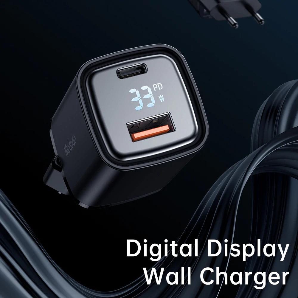 Mcdodo 33W PD & QC Dual Port Fast Charger and Digital Display - Black