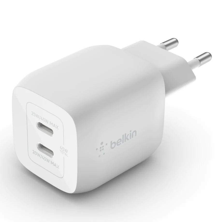 Belkin Dual 45W USB C PD GaN Fast Charger with PPS - White