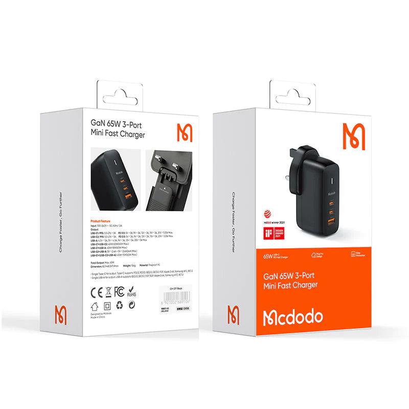 Mcdodo 65W GaN Fast Charger Dual Type C & USB with 60W Cable - Black