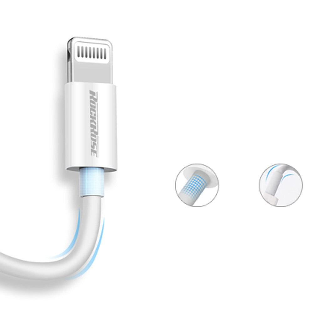 RockRose Ivory AL Lightning Cable 1M Fast & Durable - White