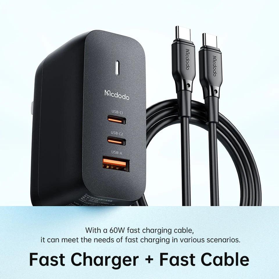 Mcdodo 65W GaN Fast Charger Dual Type C & USB with 60W Cable - Black