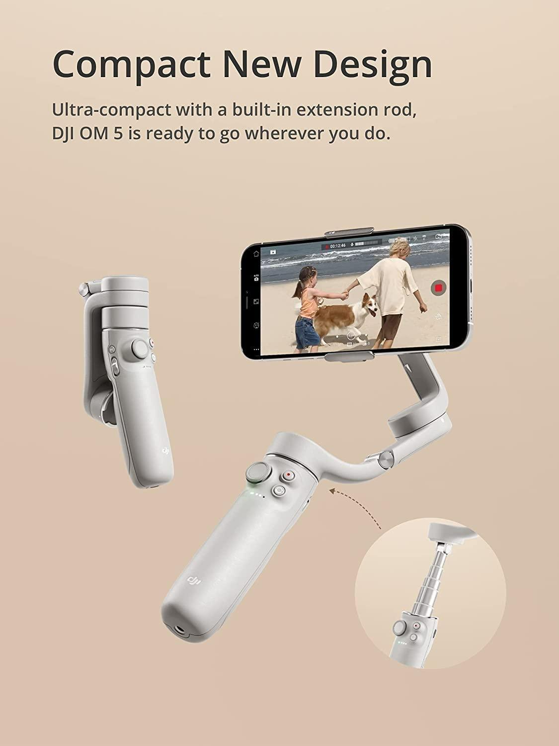 DJI OM 5 Smartphone Gimbal Stabilizer, 3 Axis Phone Gimbal, Built In Extension Rod