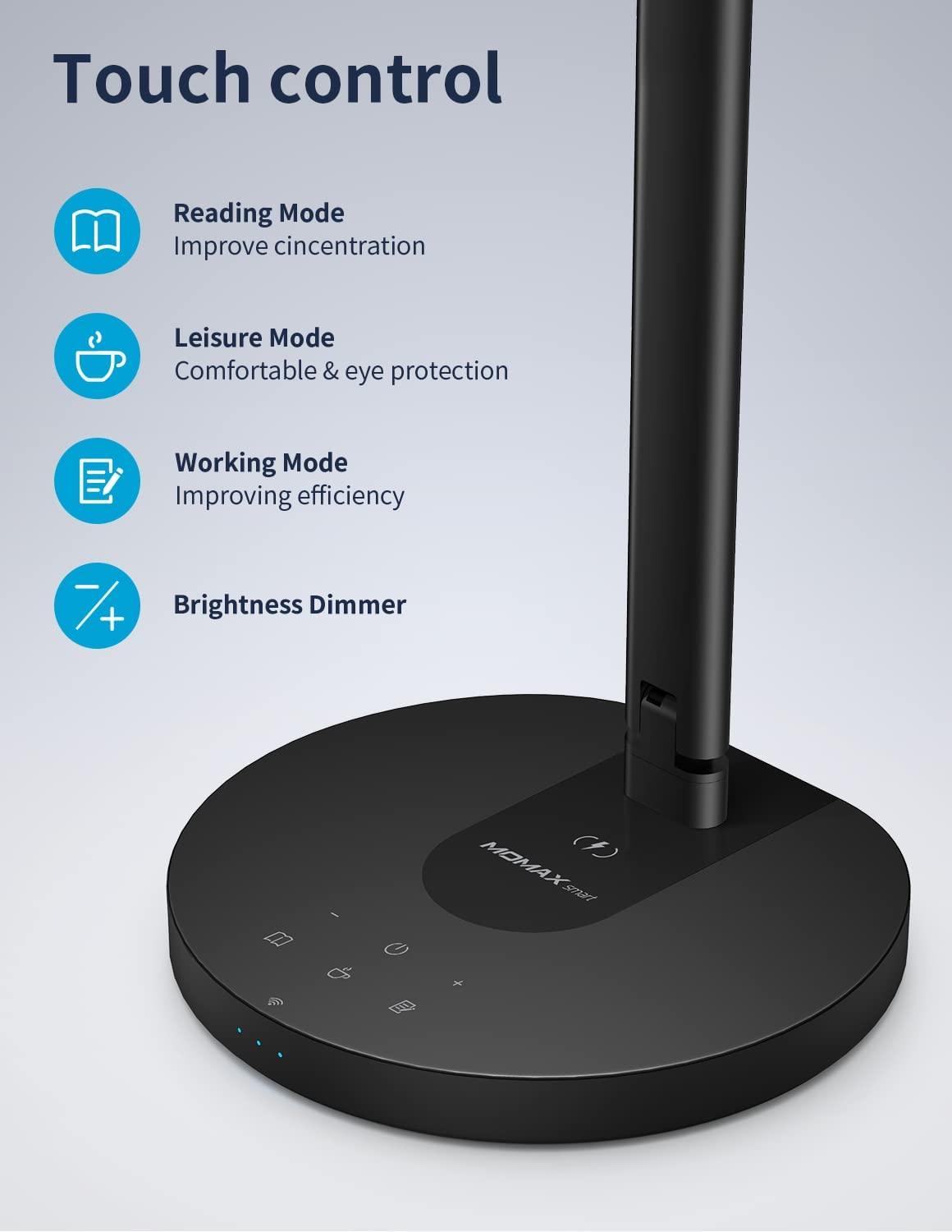 MOMAX LED Desk Lamp with Smart Wireless Charger - Black