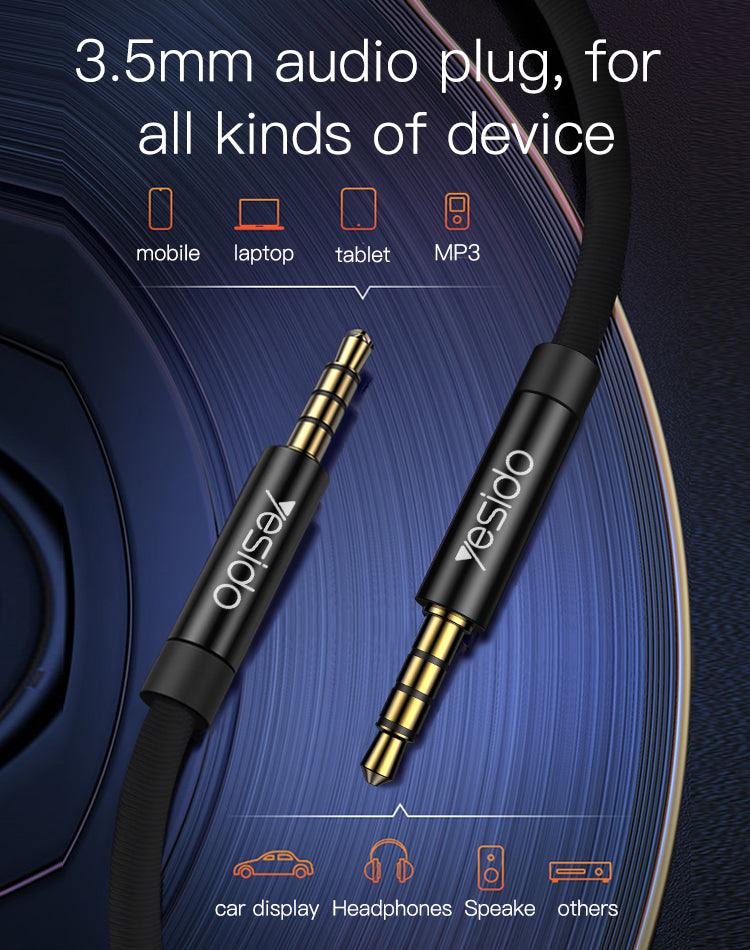 YESIDO Aux Audio Cable 3.5mm YAU14 1M of Pure Sound - Black